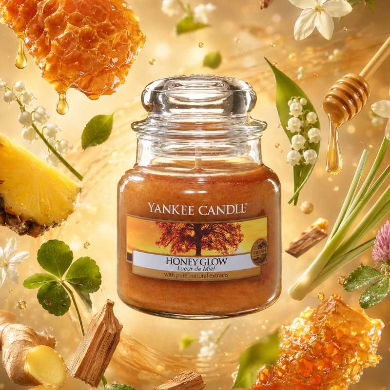 Honey Glow illatú kis üveggyertya