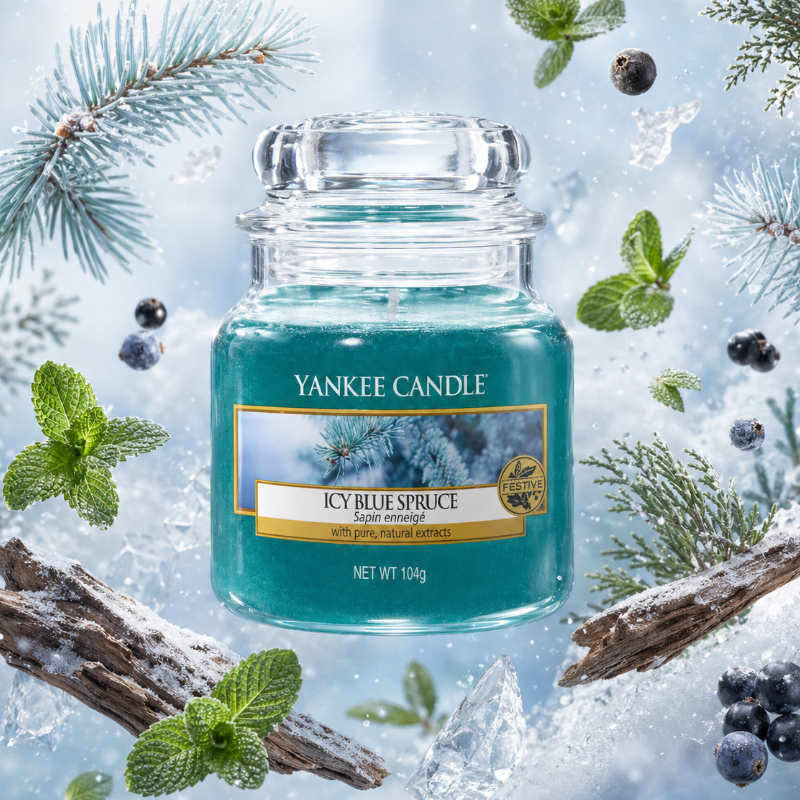 Yankee Icy Blue Spruce illatú kis üveggyertya
